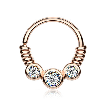 Rose Gold Trine Essence Sparkle Bendable Seamless Hoop Ring-Clear Gem